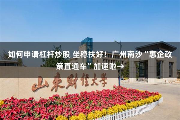 如何申请杠杆炒股 坐稳扶好!广州南沙“惠企政策直通车”加速啦→